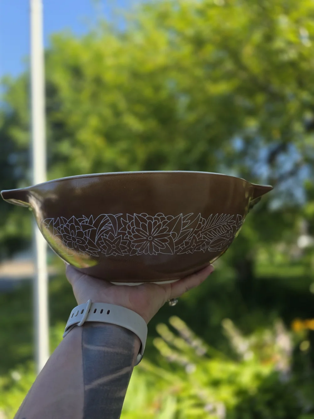 Vintage Pyrex Brown and Tan Floral Nesting Bowls - Set of 4